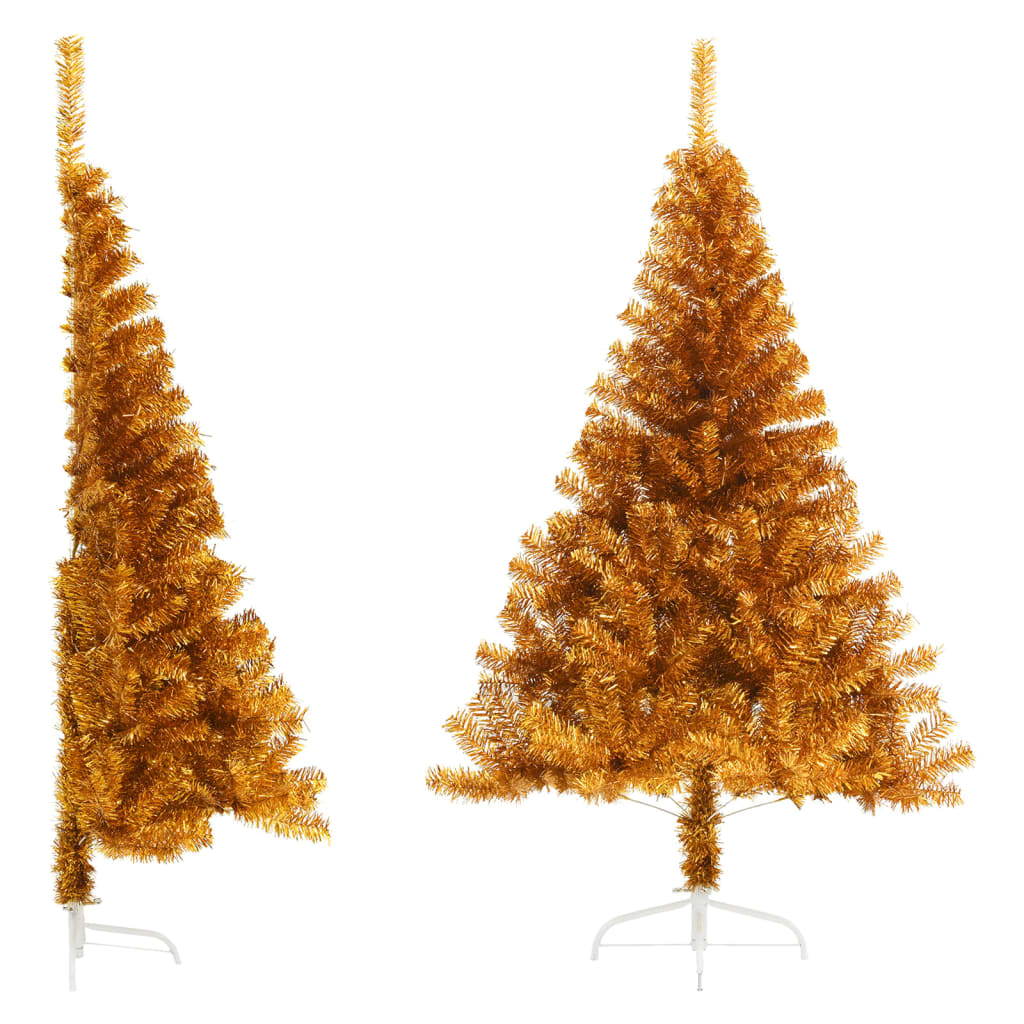 vidaXL kunstigt halvt juletræ med juletræsfod 180 cm PVC guldfarve
