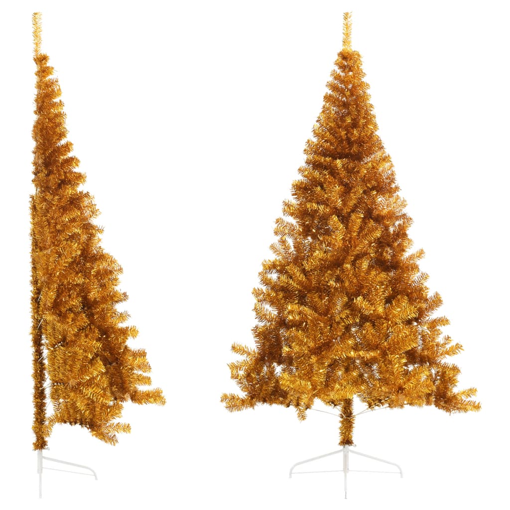 Image of vidaXL Artificial Half Christmas Tree with Stand Gold 240 cm PET