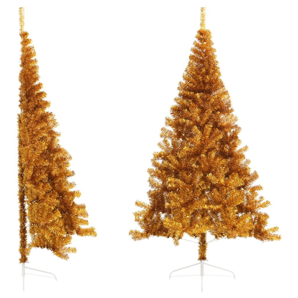 vidaXL kunstigt halvt juletræ med juletræsfod 240 cm PVC guldfarve