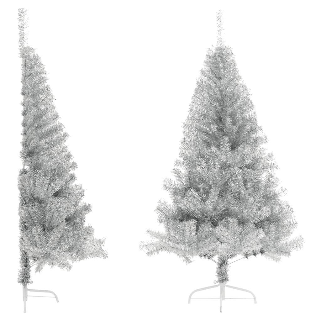 vidaXL kunstigt halvt juletræ med juletræsfod 150 cm PVC sølvfarvet