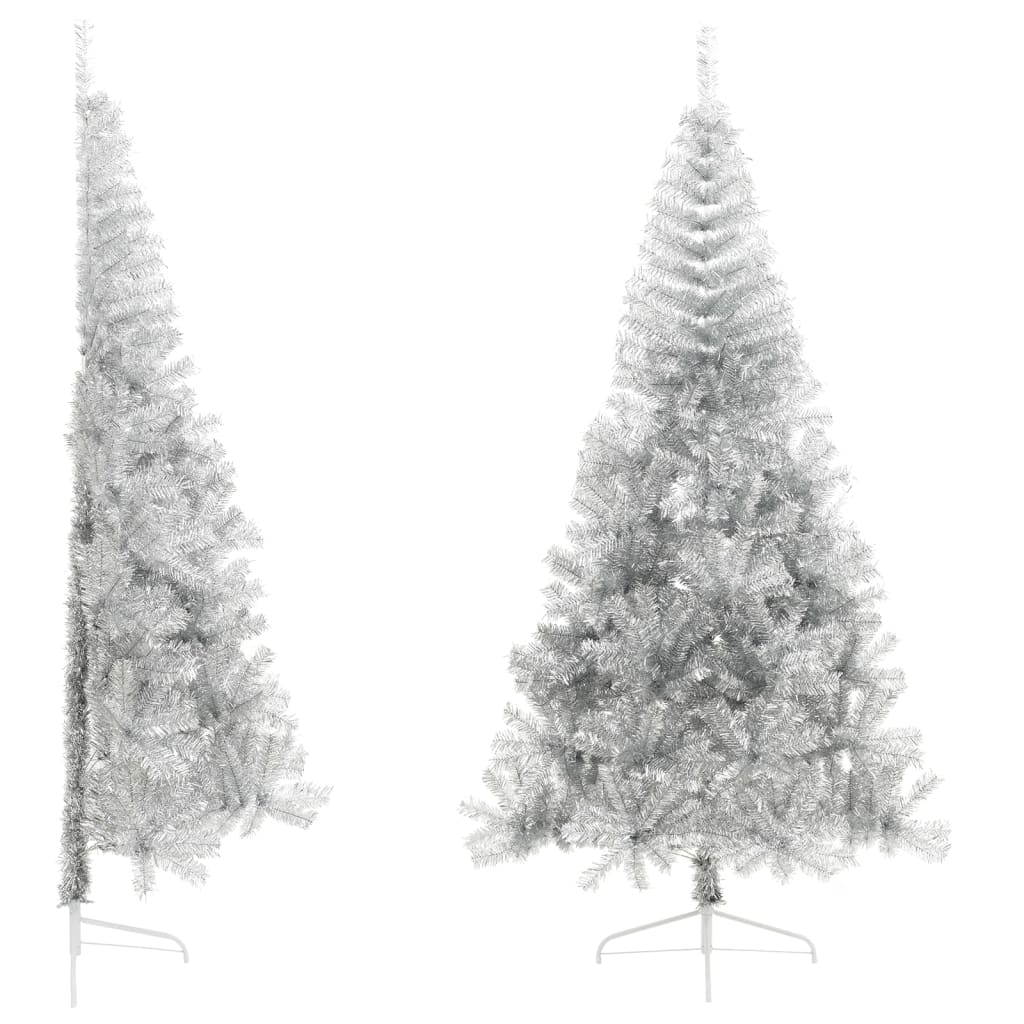 vidaXL kunstigt halvt juletræ med juletræsfod 210 cm PVC sølvfarvet