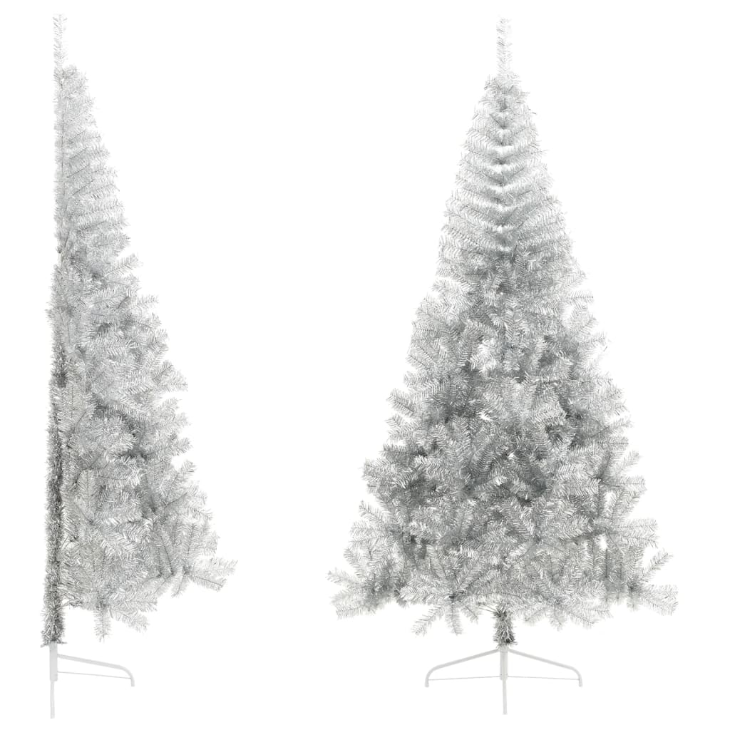 Ezüstszínű PET fél műkarácsonyfa állvánnyal 240 cm 