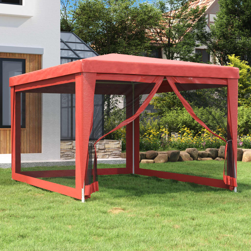 vida XL Partyzelt mit 4 Mesh-Seitenwänden Rot 3x 4 m Hdpe