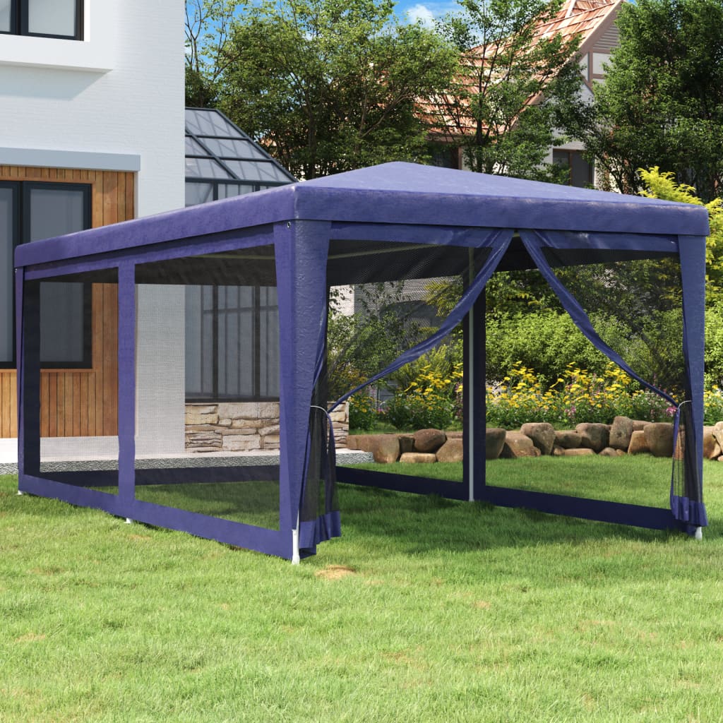 vidaXL Partyzelt mit 6 Mesh-Seitenwänden Blau 3x6 m HDPE