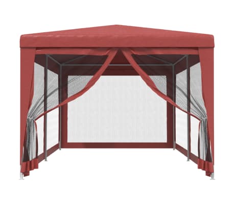 vidaXL Partytent met 6 mesh zijwanden 3x6 m HDPE rood