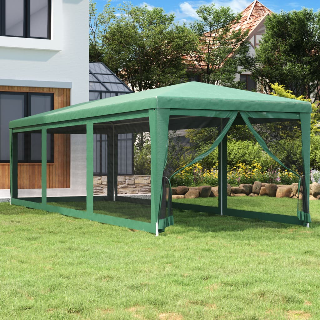 vida XL Partyzelt mit 8 Mesh-Seitenwänden Grün 3x 9 m Hdpe