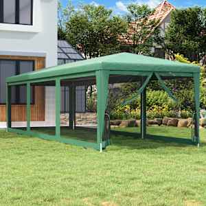 Vrtni šotor z 8 mrežastimi stranicami zelen 3x9 m HDPE