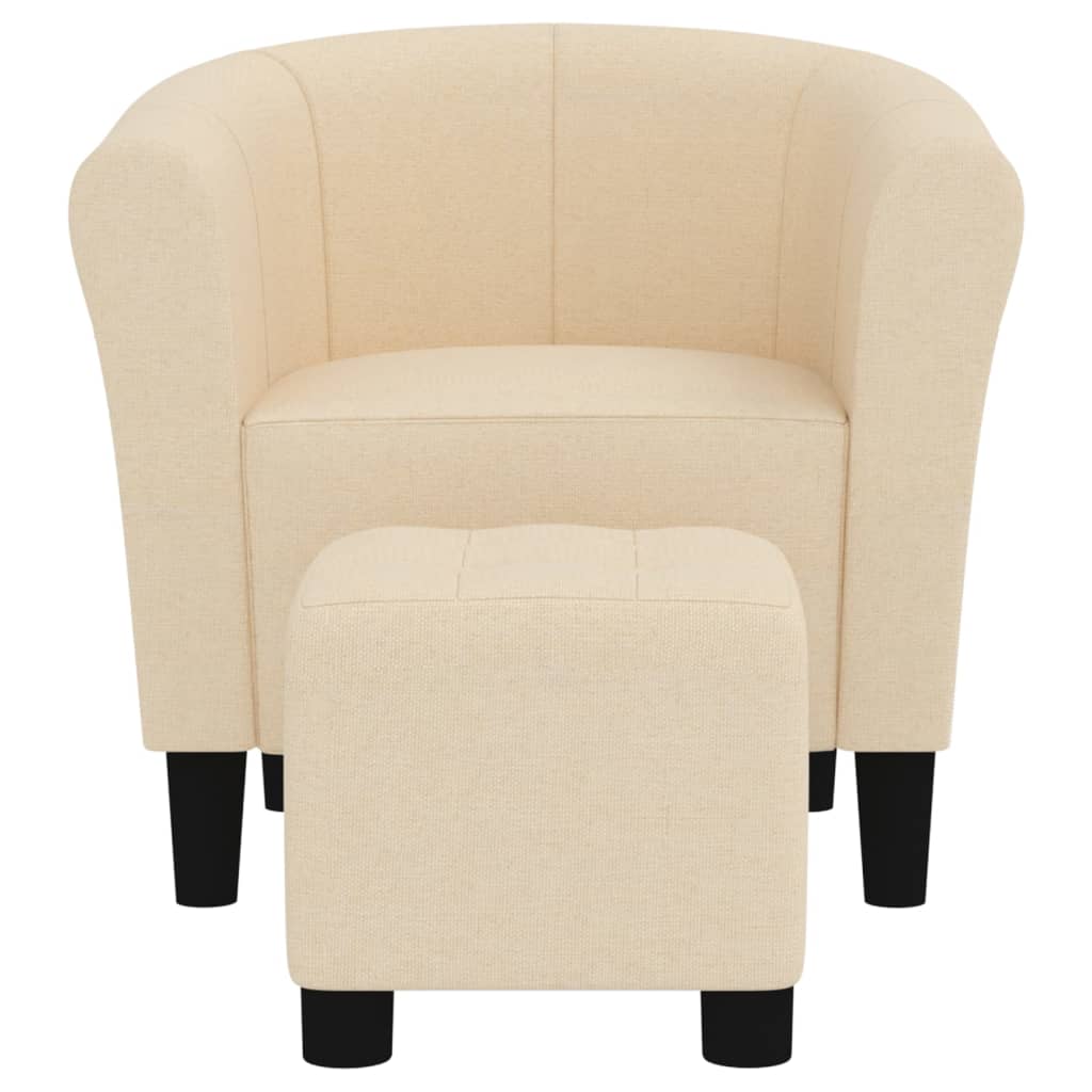 vidaXL Fauteuil avec tabouret Crème Tissu