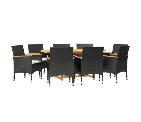 vidaXL Sodo valgomojo komplektas su pagalvėlėmis, 9 dalių, juodas