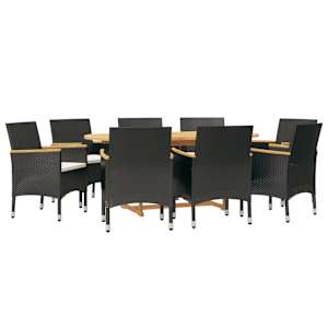 vidaXL Sodo valgomojo komplektas su pagalvėlėmis, 9 dalių, juodas