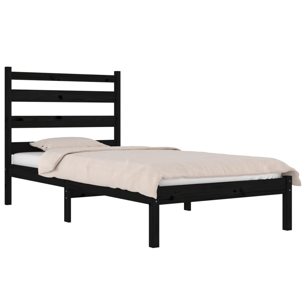 vidaXL Bedframe massief grenenhout zwart 75x190 cm afbeelding