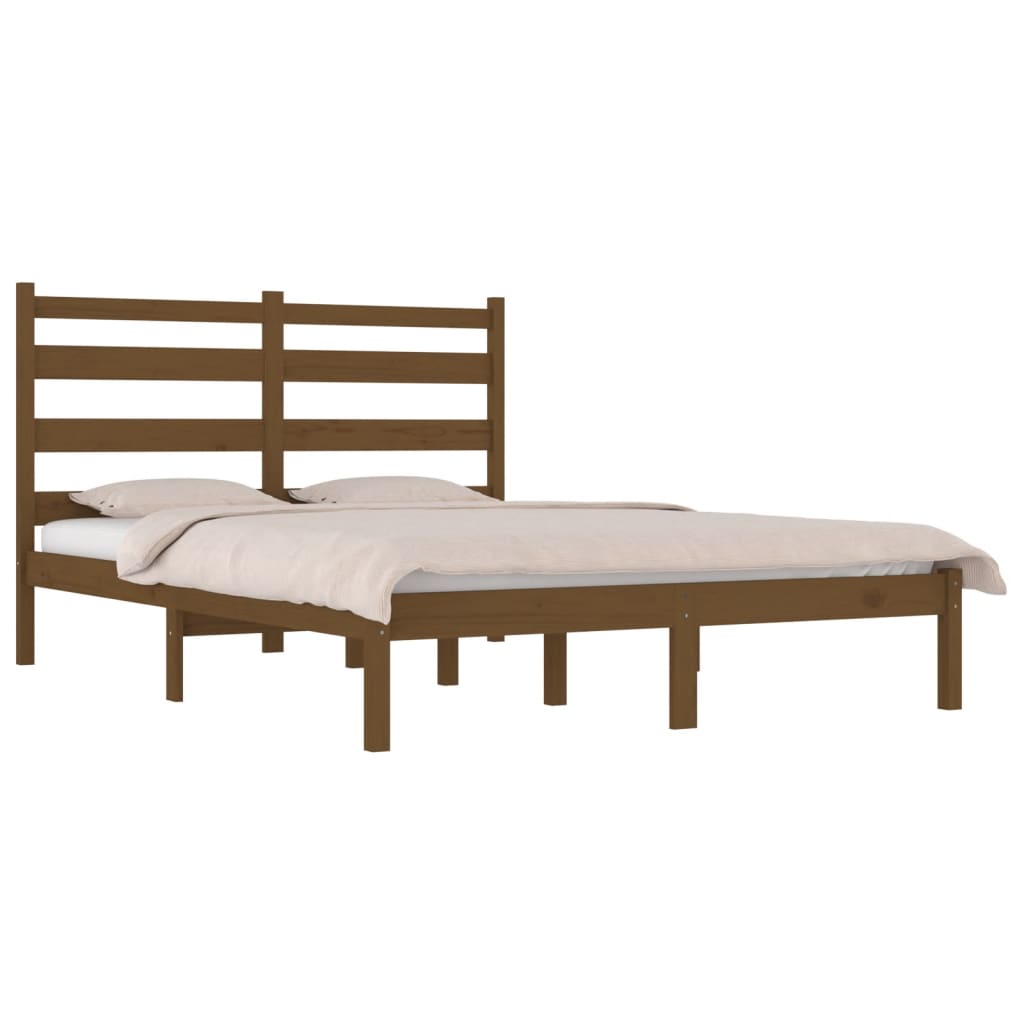 vidaXL Bedframe massief grenenhout honingbruin 135x190 cm 4FT6 Double