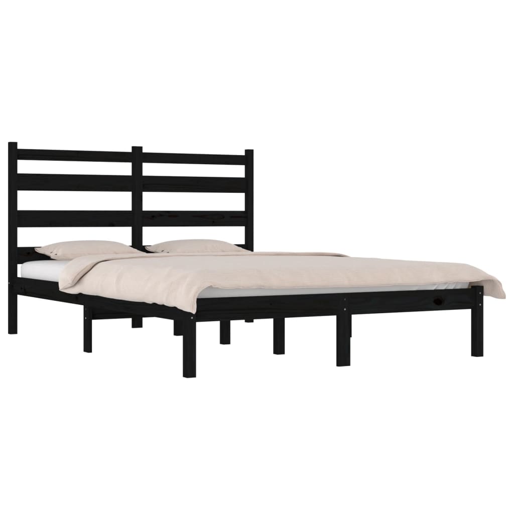 vidaXL Bedframe massief grenenhout zwart 135x190 cm 4FT6 Double