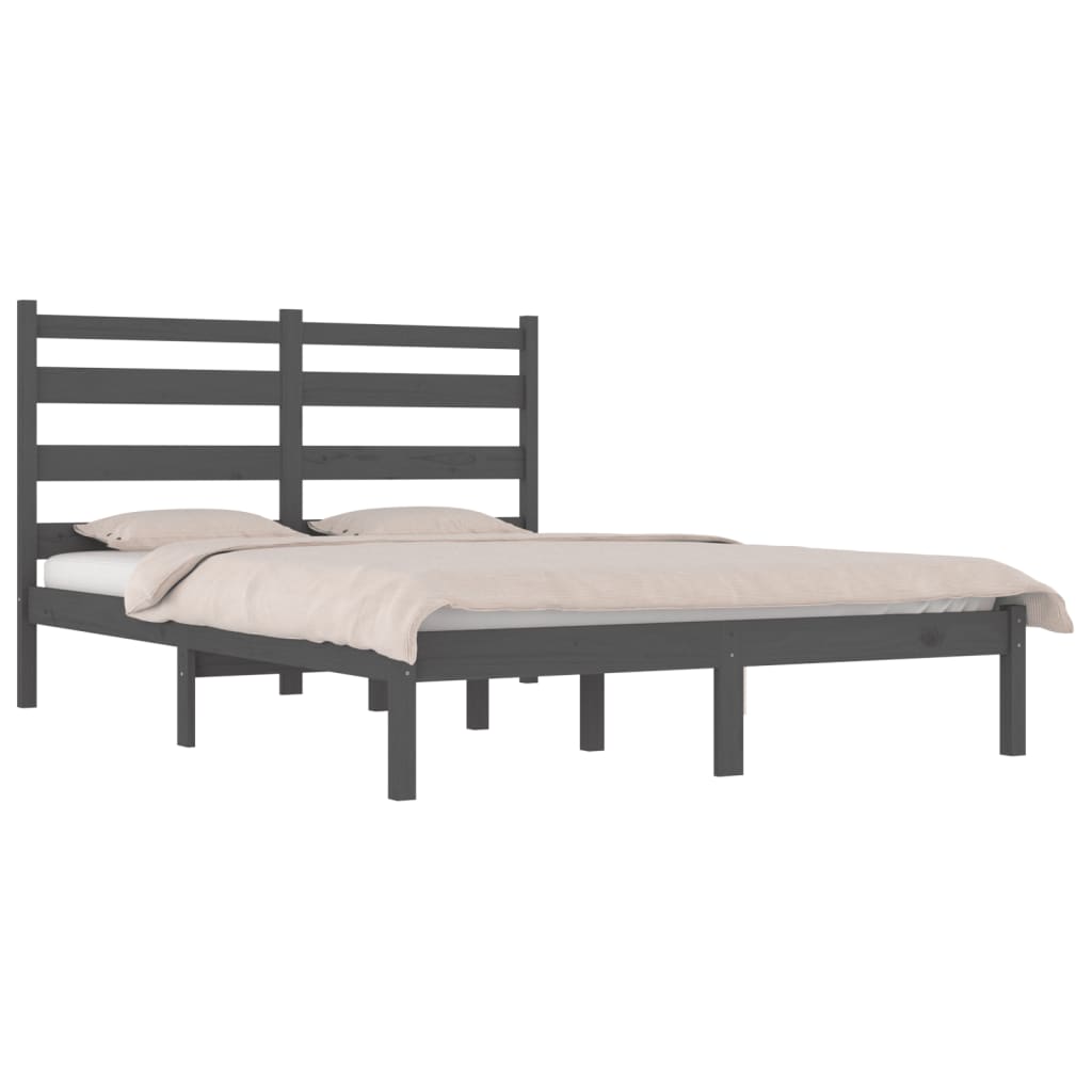 vidaXL Bedframe massief grenenhout grijs 140x190 cm