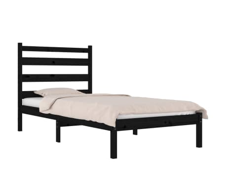 vidaXL Lovos rėmas, juodos spalvos, 90x200cm, pu&scaron;ies medienos masyvas