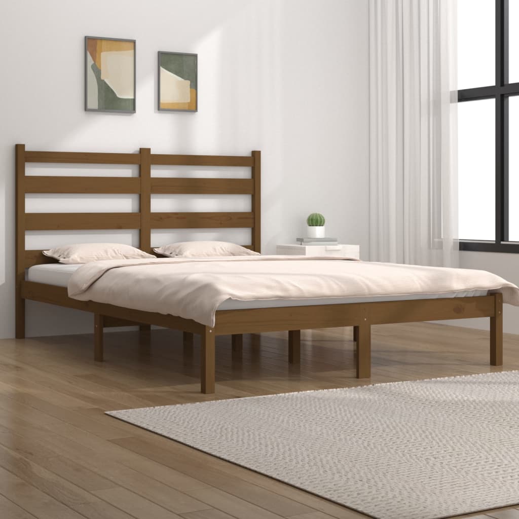 vidaXL Cadru de pat, maro miere, 140×190 cm, lemn masiv de pin