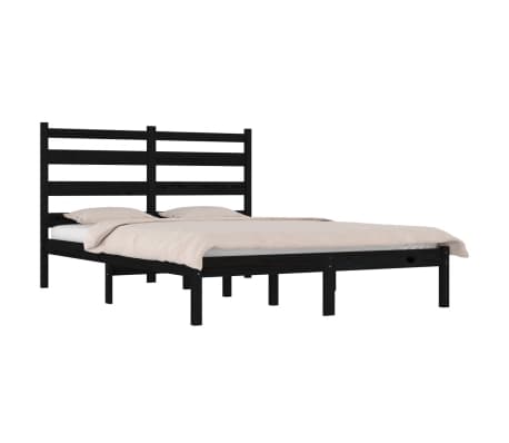 vidaXL Lovos rėmas, juodos spalvos, 140x200cm, pušies medienos masyvas