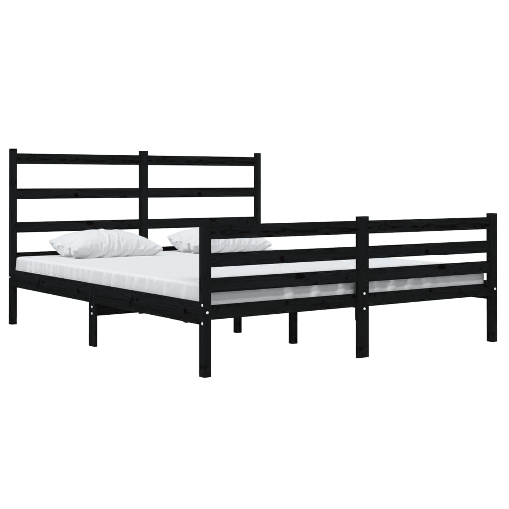 vidaXL Bedframe massief grenenhout zwart 135x190 cm 4FT6 Double