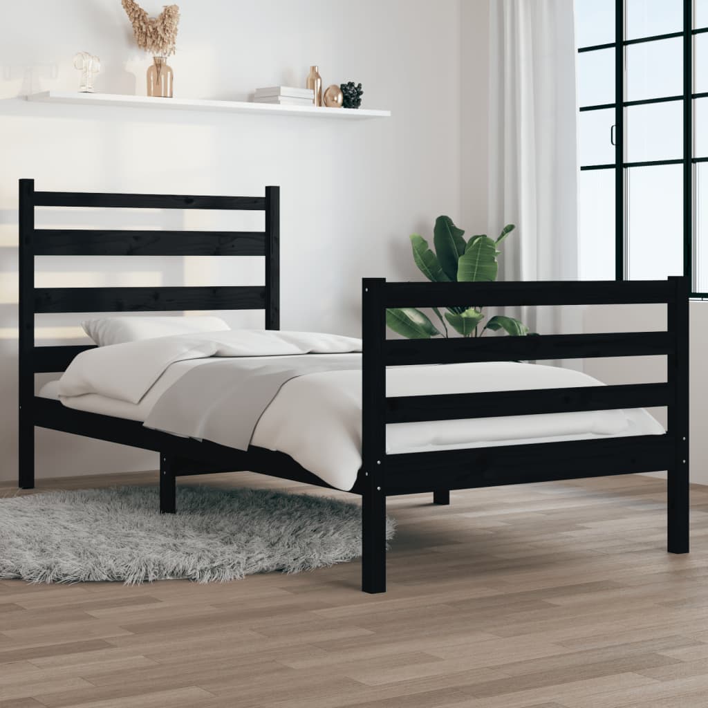 vidaXL Cadru de pat, 100x200 cm, lemn masiv de pin, negru