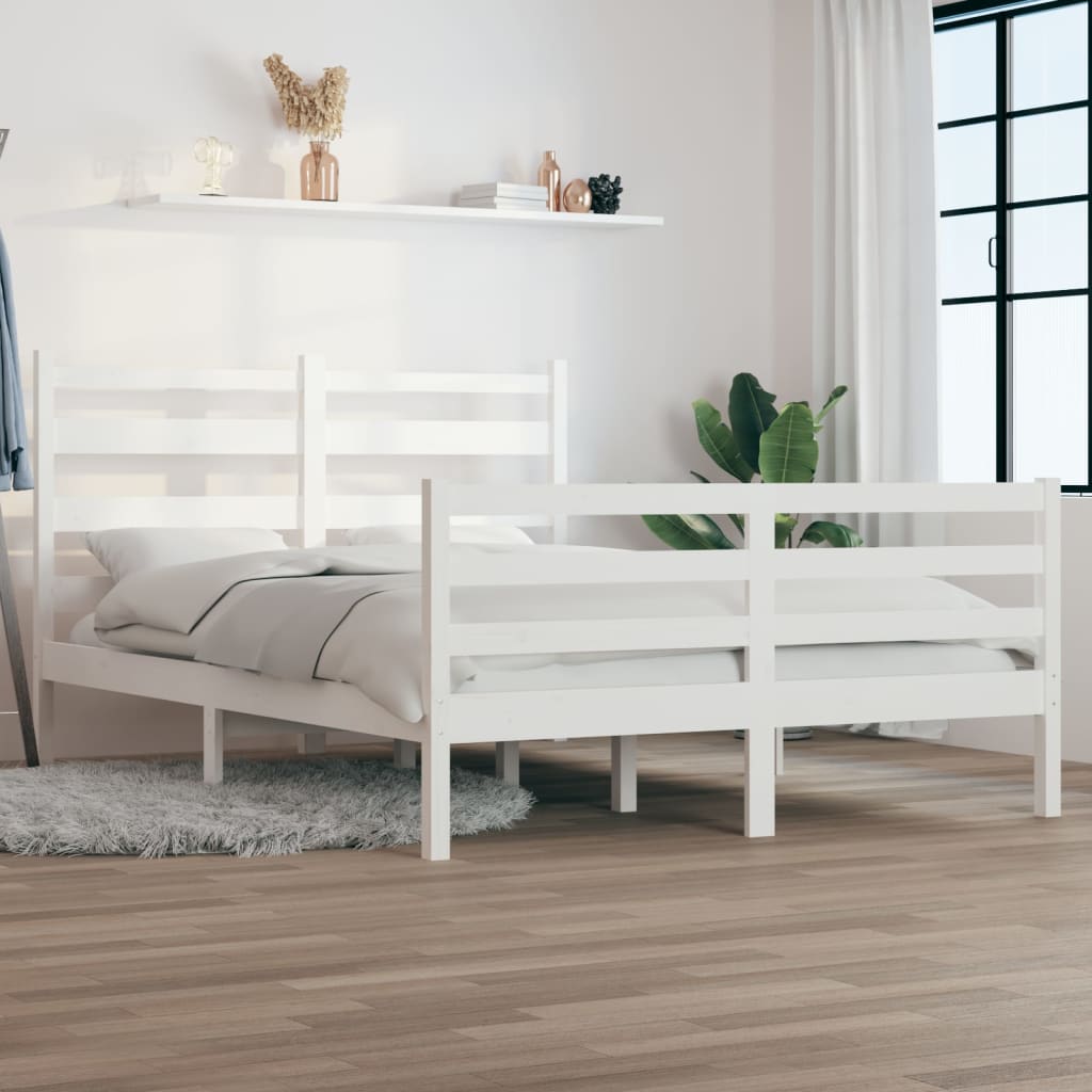 Cadru de pat, 120x200 cm, lemn masiv de pin, alb