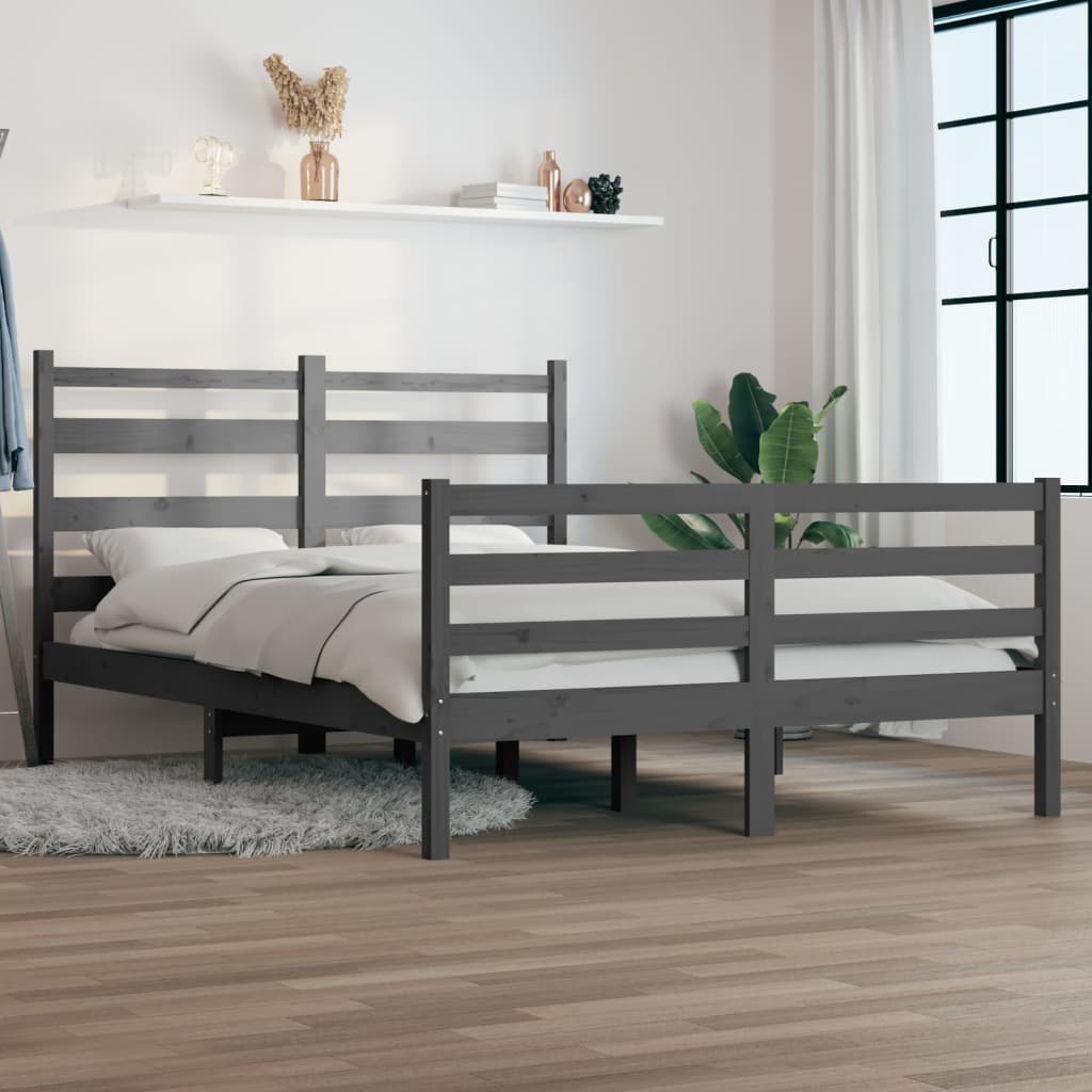 vidaXL Cadru de pat, 120x200 cm, lemn masiv de pin, gri