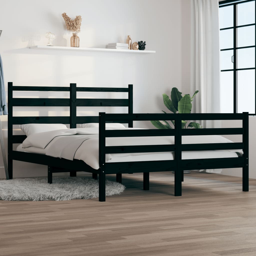 vidaXL Cadru de pat, 120x200 cm, lemn masiv de pin, negru