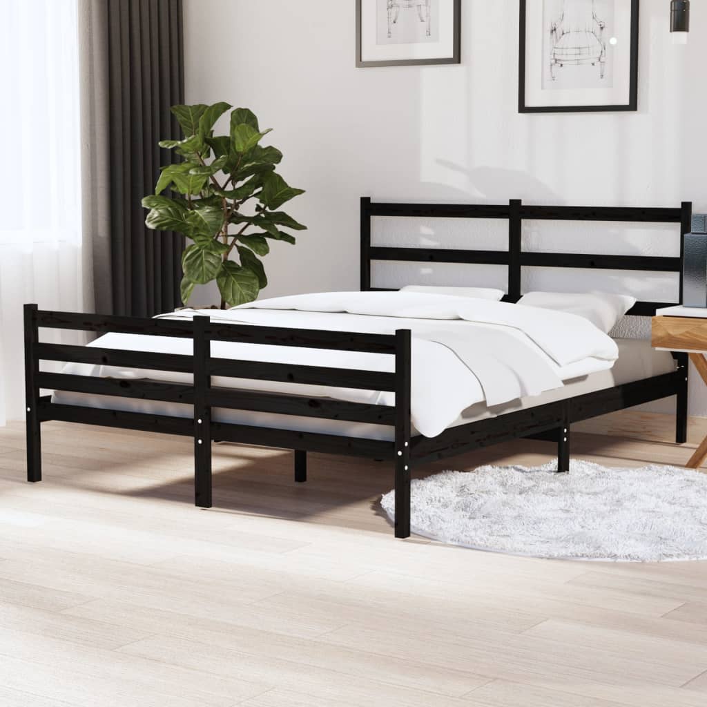 vidaXL Cadru pat 5FT King Size, negru, 150x200 cm, lemn masiv de pin