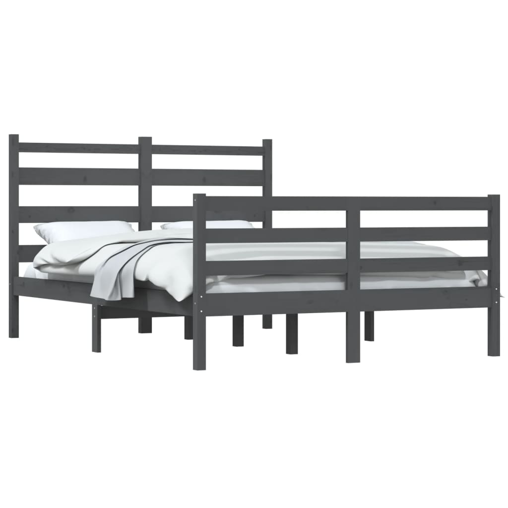 vidaXL Bedframe massief grenenhout grijs 160x200 cm