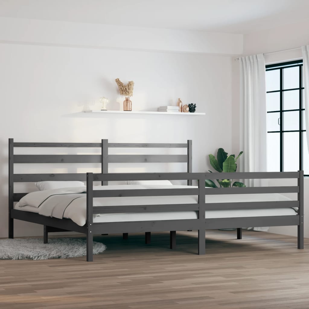 vidaXL Cadru de pat, 200x200 cm, lemn masiv de pin, gri