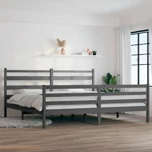 Posteljni okvir iz trdne borovine 200x200 cm siv