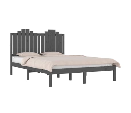 vidaXL Bedframe massief grenenhout grijs 135x190 cm 4FT6 Double