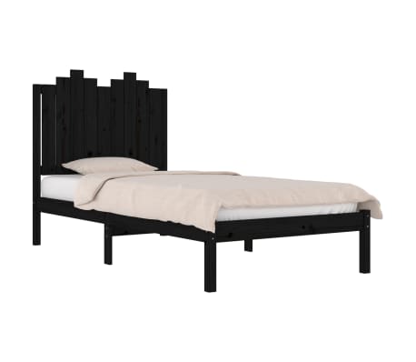vidaXL Lovos rėmas, juodos spalvos, 90x200cm, pu&scaron;ies medienos masyvas