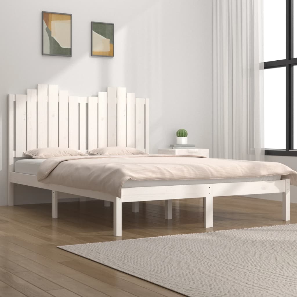 vidaXL Estrutura de cama 5FT King 150x200 cm pinho maciço branco