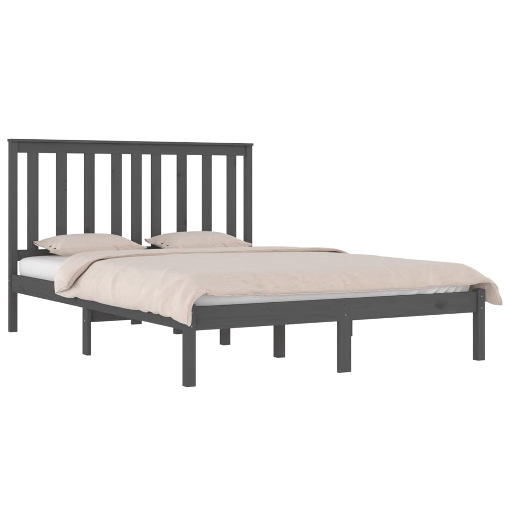 

vidaXL Bedframe massief grenenhout grijs 135x190 cm 4FT6 Double