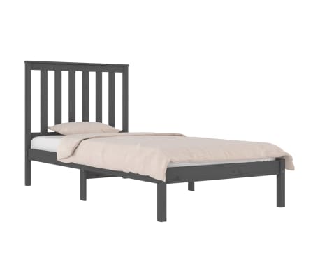 vidaXL Lovos rėmas, pilkos spalvos, 90x200cm, pu&scaron;ies medienos masyvas