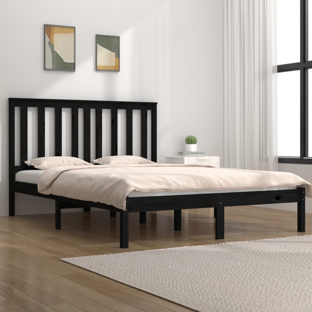 vidaXL Cadru de pat, negru, 160×200 cm, lemn masiv de pin vidaXL imagine 2022