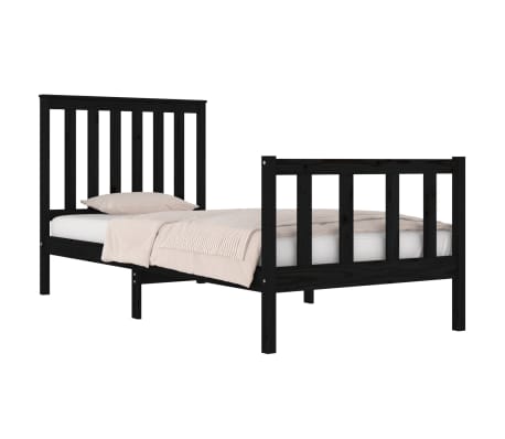 vidaXL Cadre de lit Noir Bois de pin massif 75x190 cm Petit simple