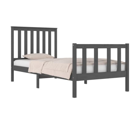 vidaXL Bed Frame without Mattress Grey Solid Wood Single