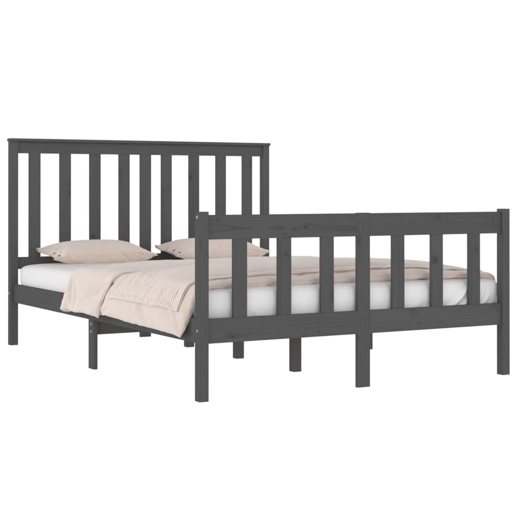 

vidaXL Bedframe massief grenenhout grijs 135x190 cm 4FT6 Double