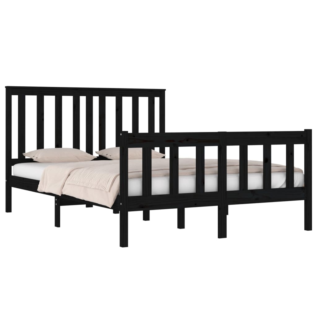 vidaXL Estrutura de cama casal 135x190 cm pinho maciço preto