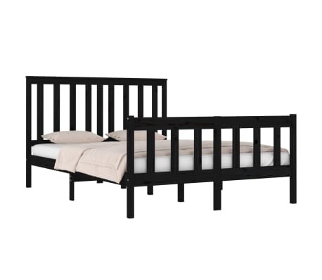 vidaXL Estrutura de cama casal 135x190 cm pinho maciço preto