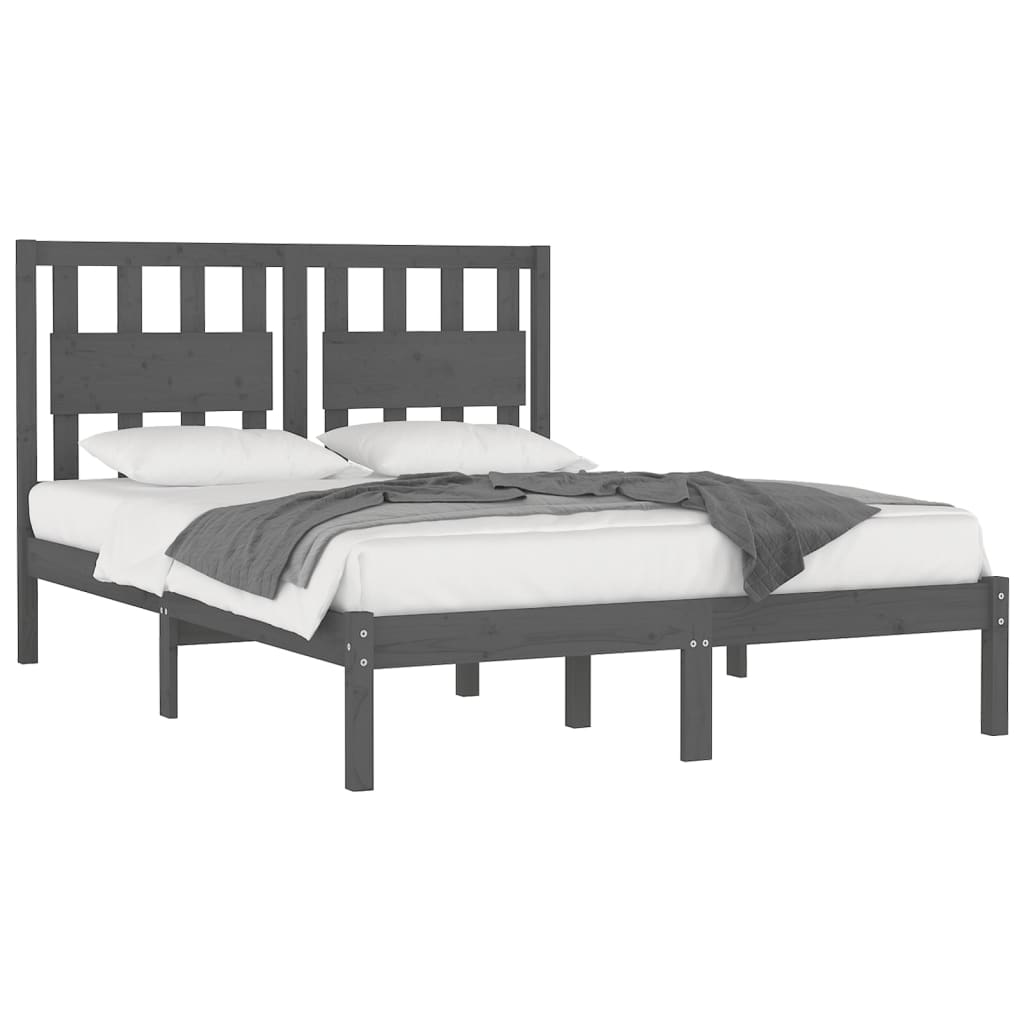 vidaXL Bed Frame Grey Solid Wood Pine 120x190 cm Small Double