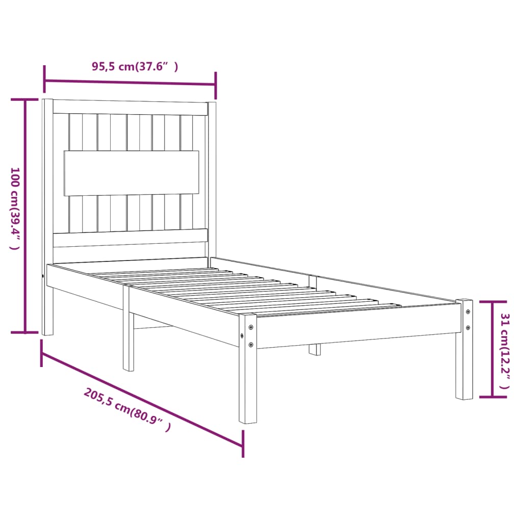 Posteljni okvir iz trdne borovine 90x200 cm