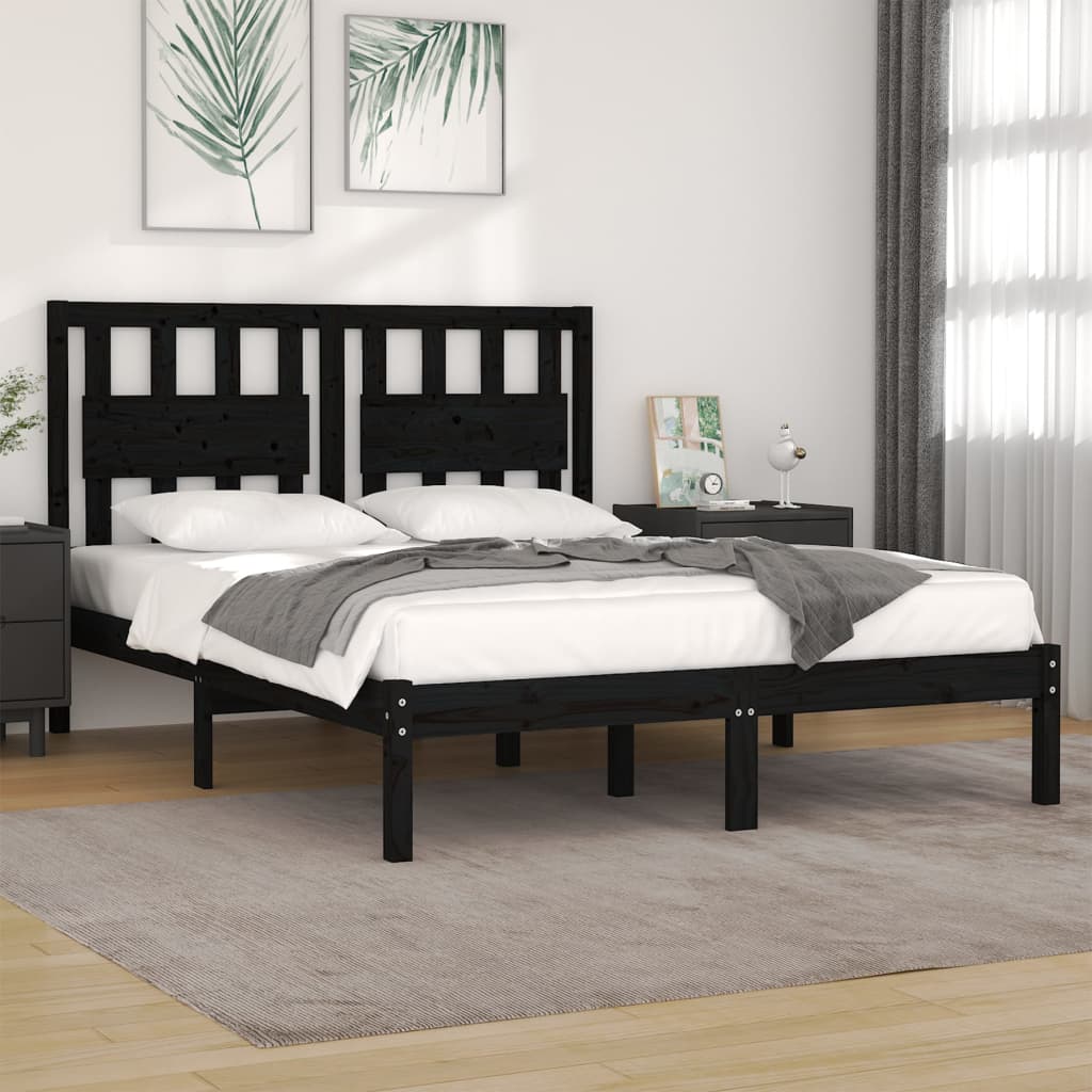 vidaXL Cadru de pat, negru, 120×200 cm, lemn masiv de pin 120x200 imagine noua