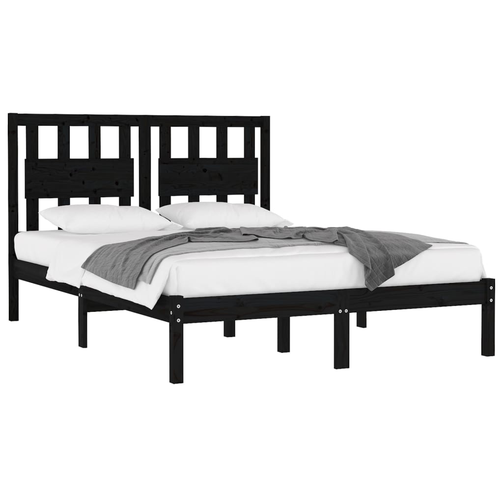 vidaXL Bedframe massief grenenhout zwart 150x200 cm 5FT King Size