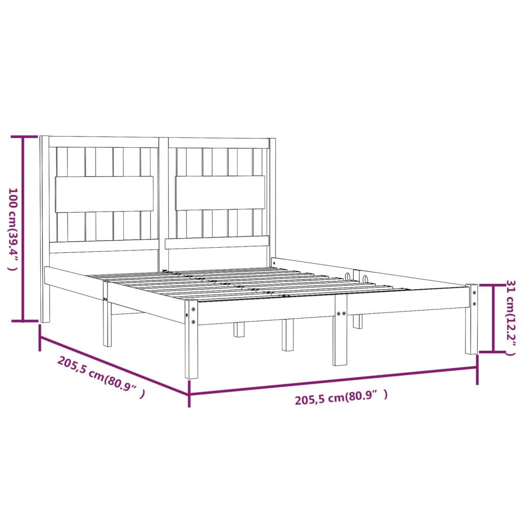 fekete tömör fenyőfa ágykeret 200x200 cm