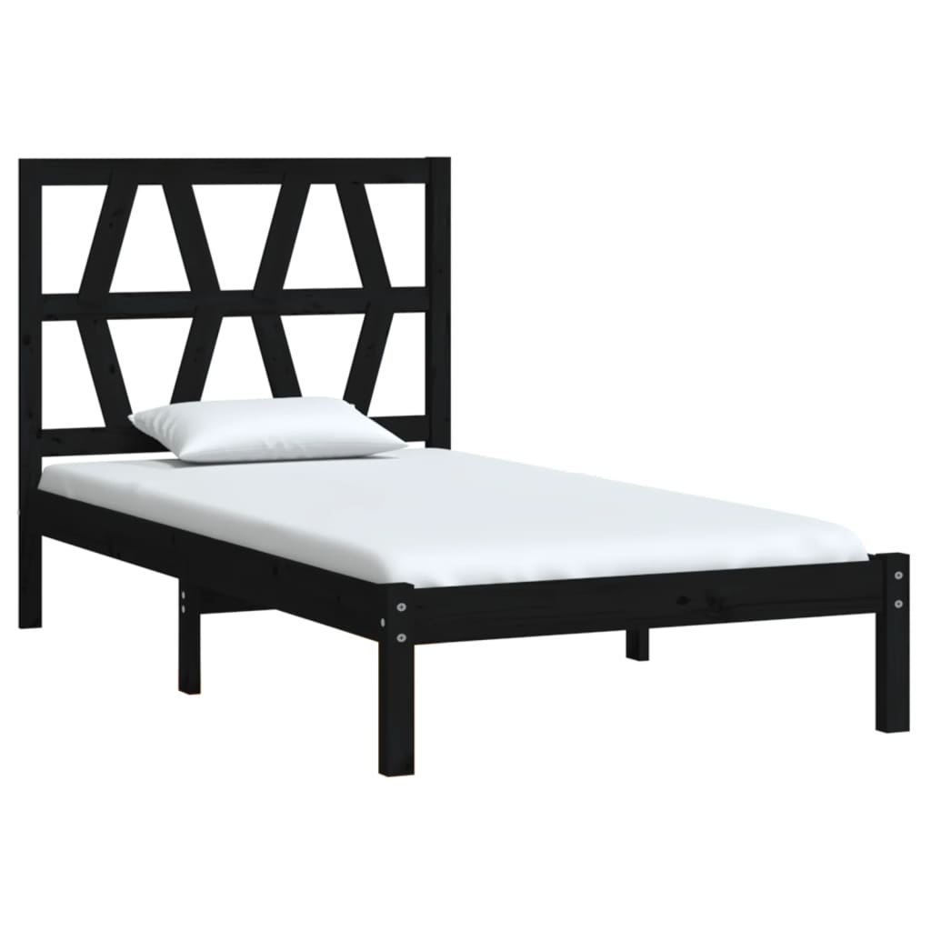 vidaXL Bedframe massief grenenhout zwart 75x190 cm afbeelding