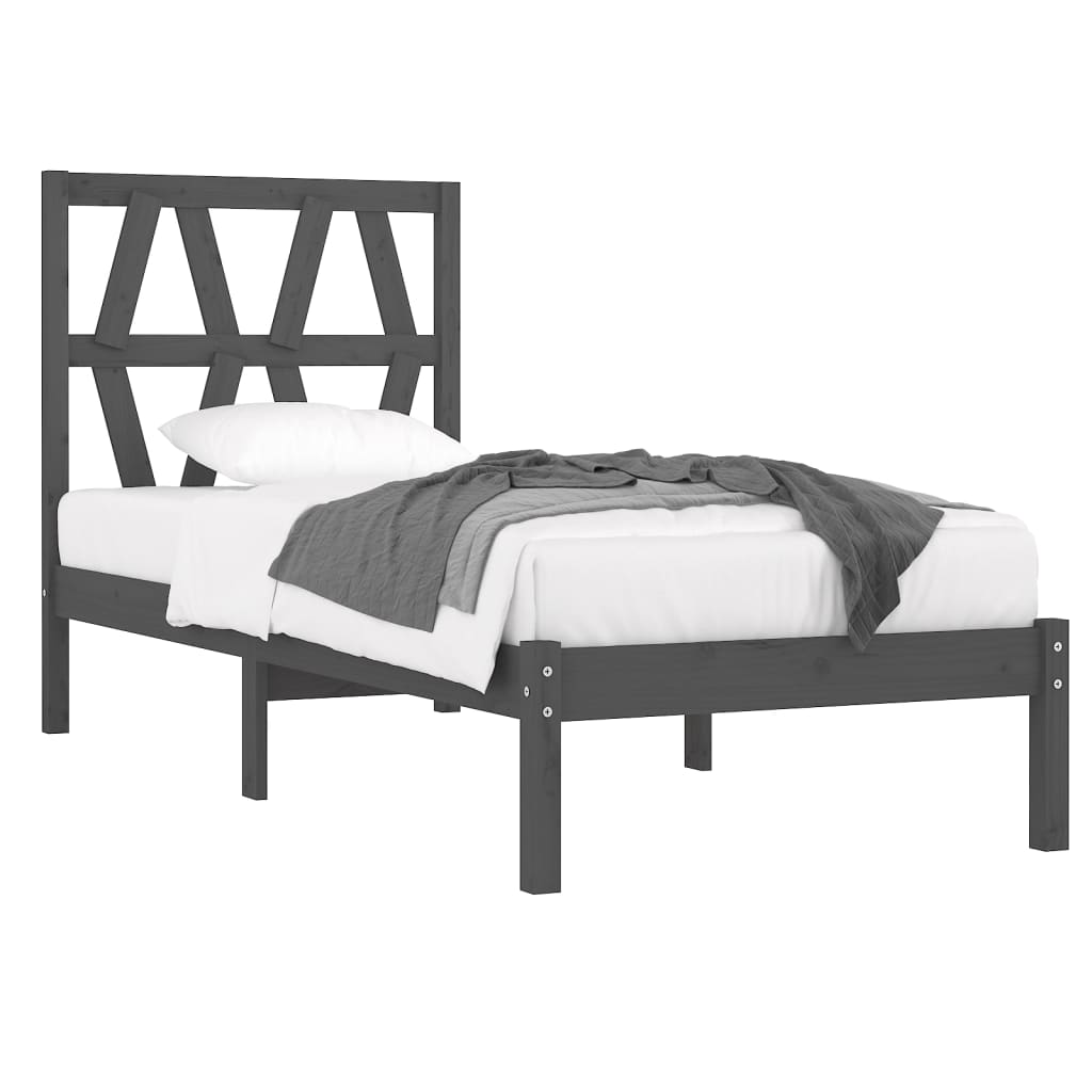 vidaXL Bedframe massief grenenhout grijs 90x190 cm 3FT Single