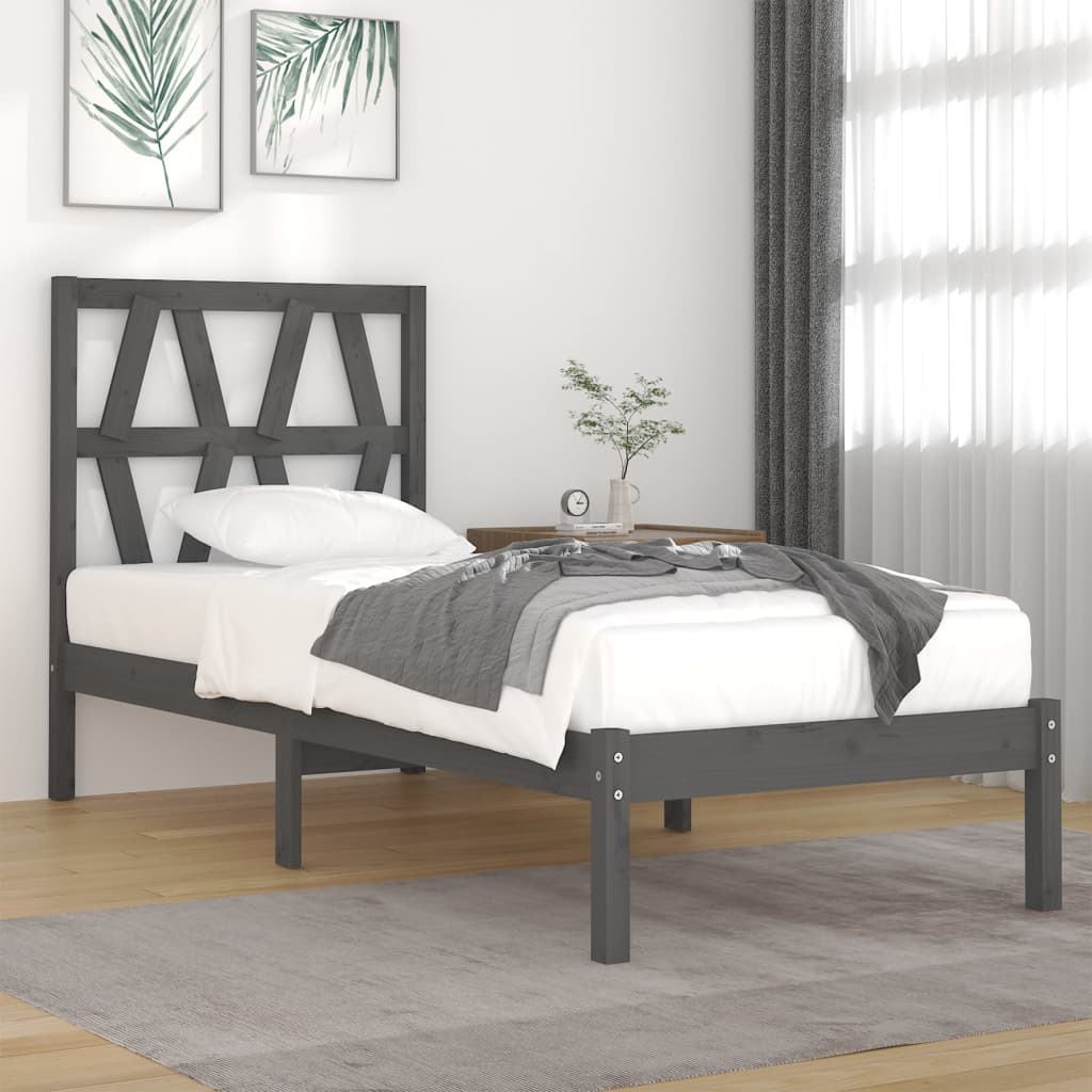 Rám postele šedý masivní borovice 90 x 190 cm Single