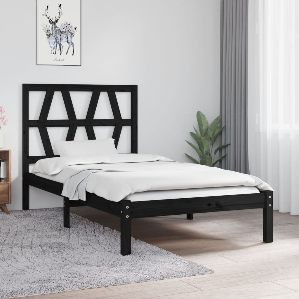 vidaXL Cadru de pat Single 3FT, negru, 90x190 cm, lemn masiv de pin